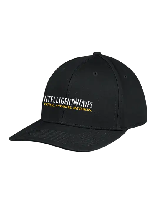 Premium Modern Structured Twill Black Snapback Cap w/Intelligent Waves Logo