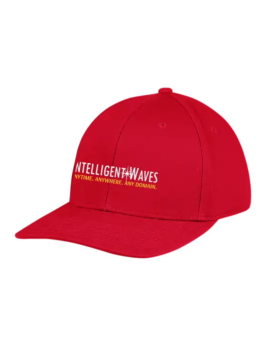 Premium Modern Structured Twill Red Snapback Cap w/Intelligent Waves Logo
