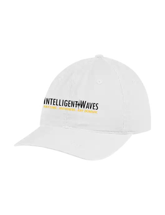 Garment Washed Unstructured Twill White Cap w/Intelligent Waves Logo