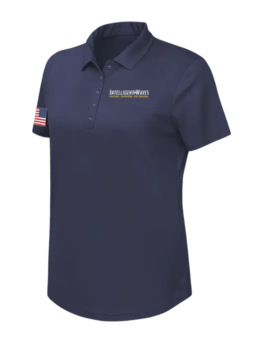 Callaway Womens Birdseye Navy Polo w/Intelligent Waves Logo, US Flag Logo