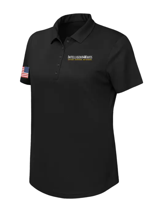 Callaway Womens Birdseye Black Polo w/Intelligent Waves Logo, US Flag Logo