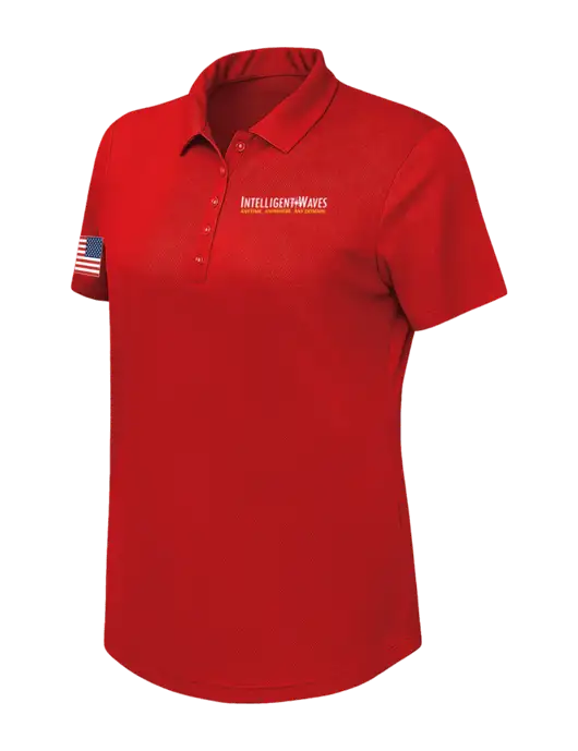 Callaway Womens Birdseye Red Polo w/Intelligent Waves Logo, US Flag Logo