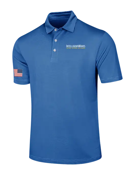 Callaway Royal Blue Fine Line Stripe Polo w/Intelligent Waves Logo, US Flag Logo