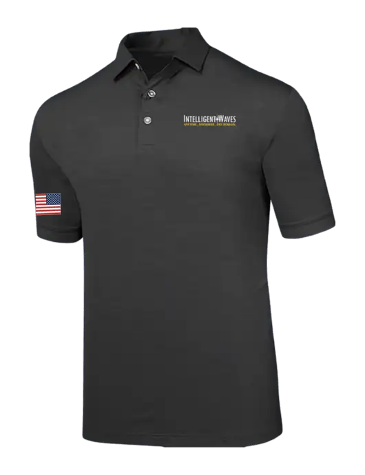 Callaway Black Fashion Tonal Polo w/Intelligent Waves Logo, US Flag Logo