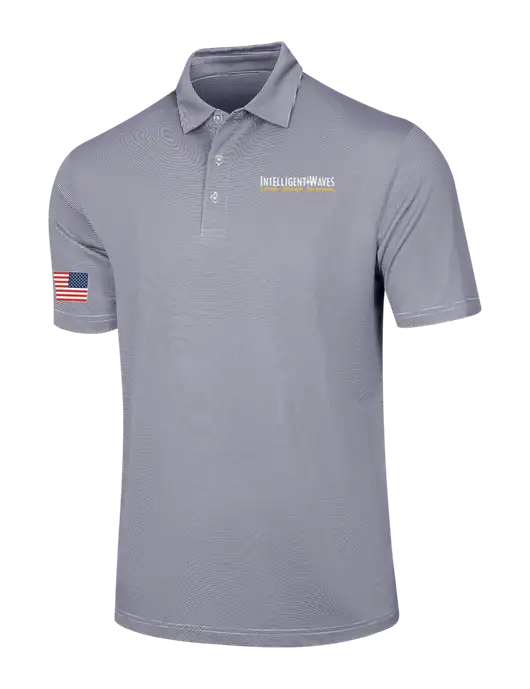 Callaway Navy Fine Line Stripe Polo w/Intelligent Waves Logo, US Flag Logo