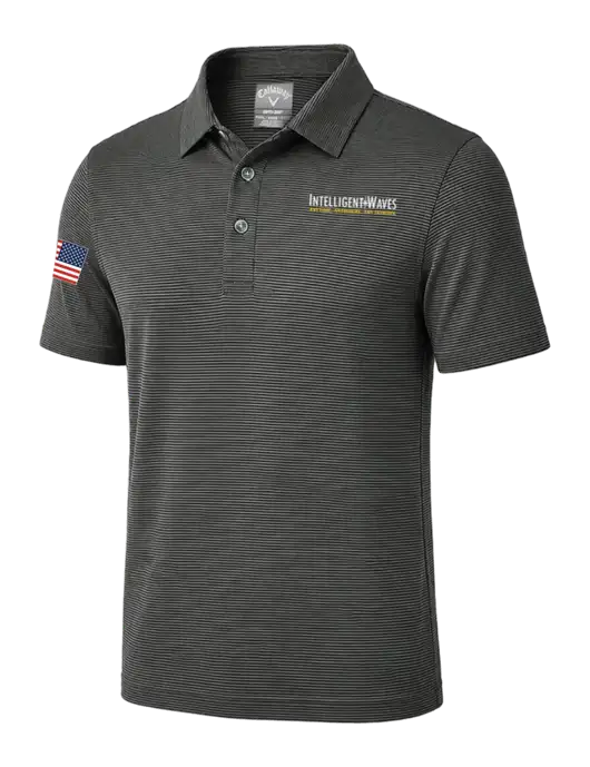 Callaway Black Fine Line Stripe Polo w/Intelligent Waves Logo, US Flag Logo