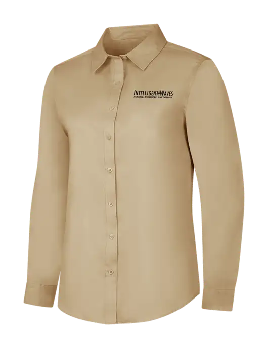 Dark Tan Womens Long Sleeve Superpro React Twill Shirt w/Intelligent Waves Logo