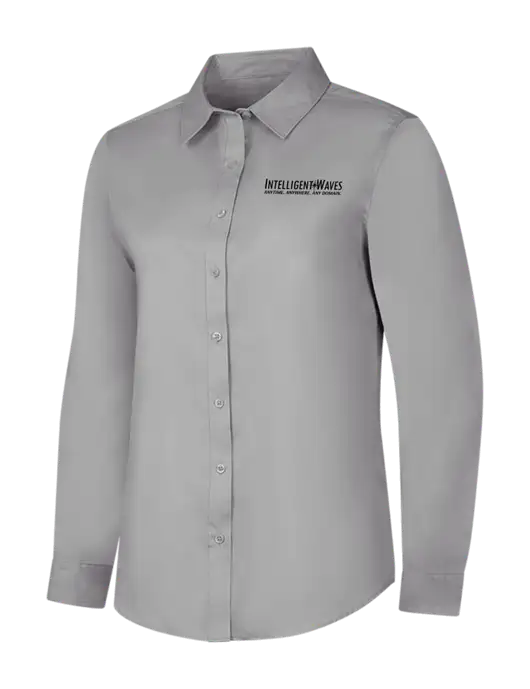 Light Grey Womens Long Sleeve Superpro React Twill Shirt w/Intelligent Waves Logo