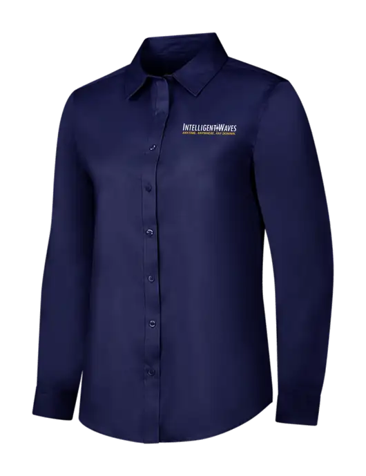 Navy Womens Long Sleeve Superpro React Twill Shirt w/Intelligent Waves Logo
