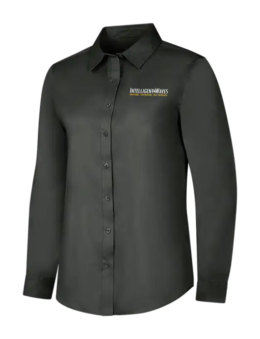 Dark Grey Womens Long Sleeve Superpro React Twill Shirt w/Intelligent Waves Logo