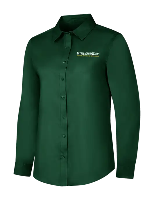 Dark Green Womens Long Sleeve Superpro React Twill Shirt w/Intelligent Waves Logo