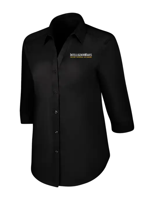 Womens Black 3/4 Sleeve Carefree Poplin Shirt w/Intelligent Waves Logo