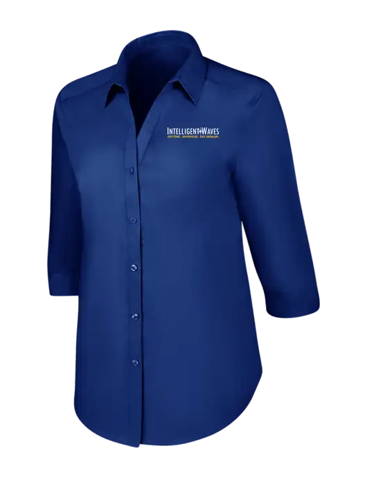 Womens Royal 3/4 Sleeve Carefree Poplin Shirt w/Intelligent Waves Logo