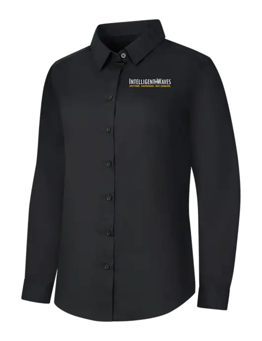 Womens Black Long Sleeve Carefree Poplin Shirt w/Intelligent Waves Logo