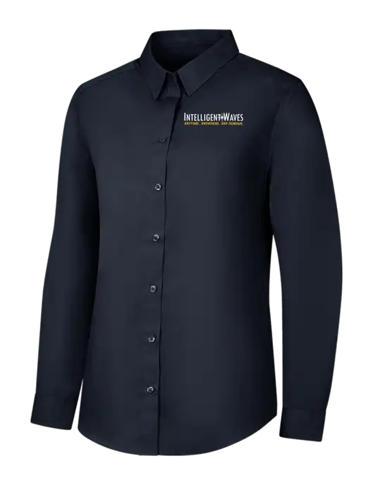 Womens River Blue Navy Long Sleeve Carefree Poplin Shirt w/Intelligent Waves Logo