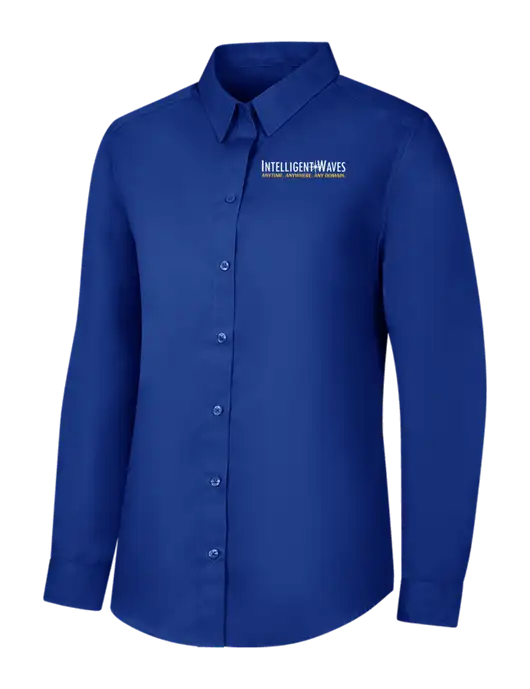 Womens Royal Long Sleeve Carefree Poplin Shirt w/Intelligent Waves Logo