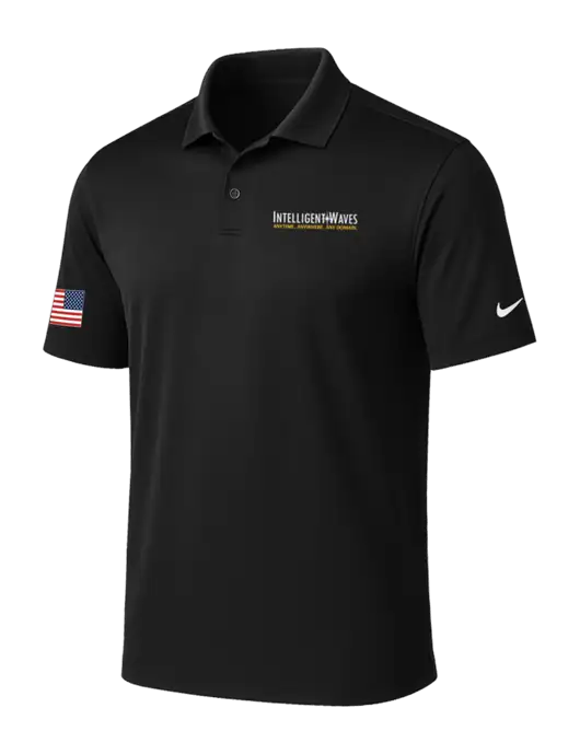 NIKE Black Victory Solid Polo w/Intelligent Waves Logo, US Flag Logo
