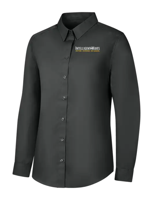 Womens Dark Grey Long Sleeve Carefree Poplin Shirt w/Intelligent Waves Logo