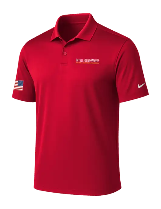 NIKE Red Victory Solid Polo w/Intelligent Waves Logo, US Flag Logo