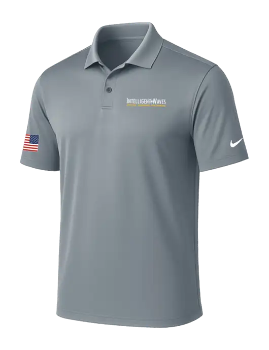 NIKE Medium Grey Victory Solid Polo w/Intelligent Waves Logo, US Flag Logo