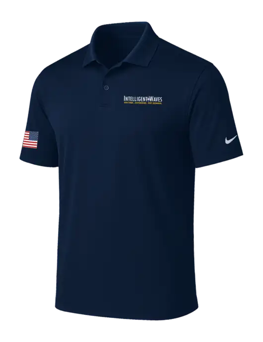NIKE Navy Victory Solid Polo w/Intelligent Waves Logo, US Flag Logo