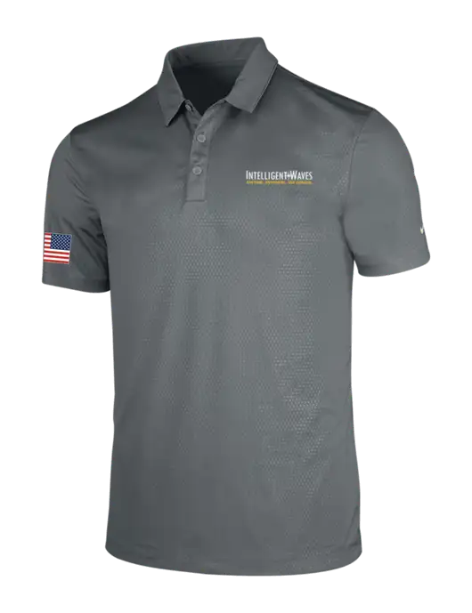 NIKE Medium Grey Dri-Fit Embossed Tri-Blade Polo w/Intelligent Waves Logo, US Flag Logo