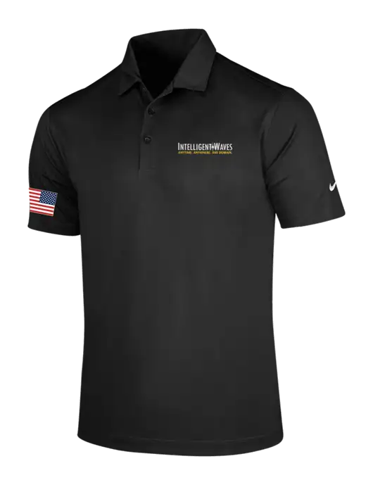 NIKE Black Dri-Fit Vertical Mesh Polo w/Intelligent Waves Logo, US Flag Logo