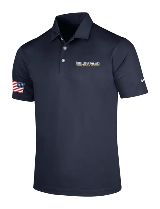 NIKE Dark Navy Dri-Fit Vertical Mesh Polo w/Intelligent Waves Logo, US Flag Logo