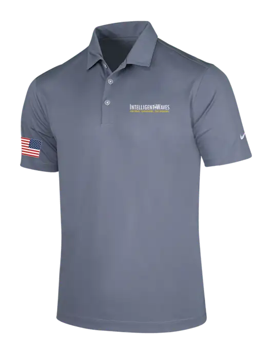 NIKE Medium Grey Dri-Fit Vertical Mesh Polo w/Intelligent Waves Logo, US Flag Logo