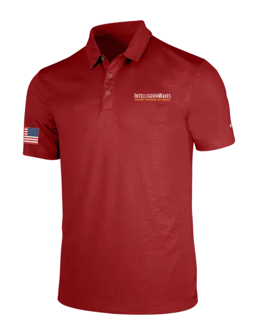 NIKE Red Dri-Fit Embossed Tri-Blade Polo w/Intelligent Waves Logo, US Flag Logo