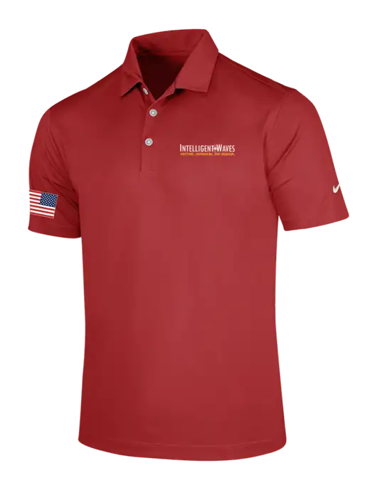 NIKE Red Dri-Fit Vertical Mesh Polo w/Intelligent Waves Logo, US Flag Logo