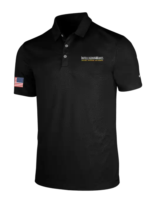 NIKE Black Dri-Fit Embossed Tri-Blade Polo w/Intelligent Waves Logo, US Flag Logo