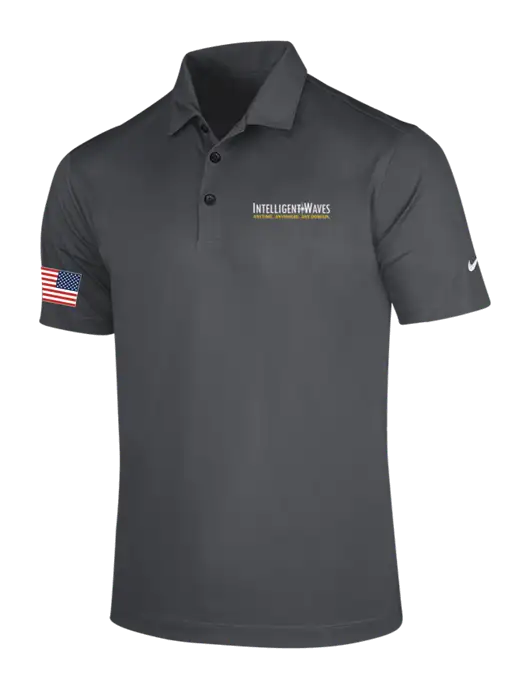 NIKE Dark Grey Dri-Fit Vertical Mesh Polo w/Intelligent Waves Logo, US Flag Logo