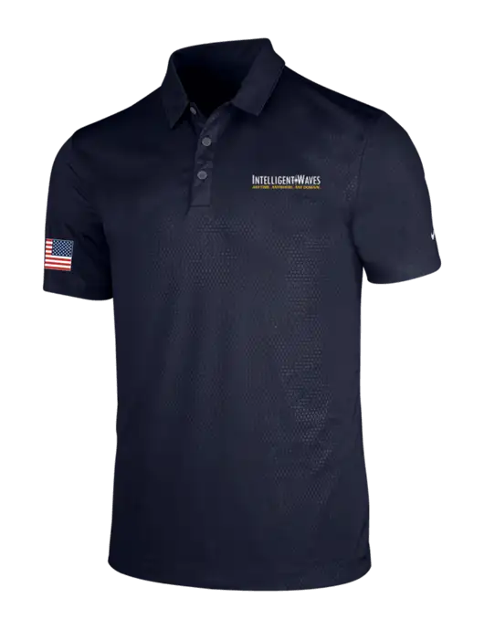 NIKE Dark Navy Dri-Fit Embossed Tri-Blade Polo w/Intelligent Waves Logo, US Flag Logo