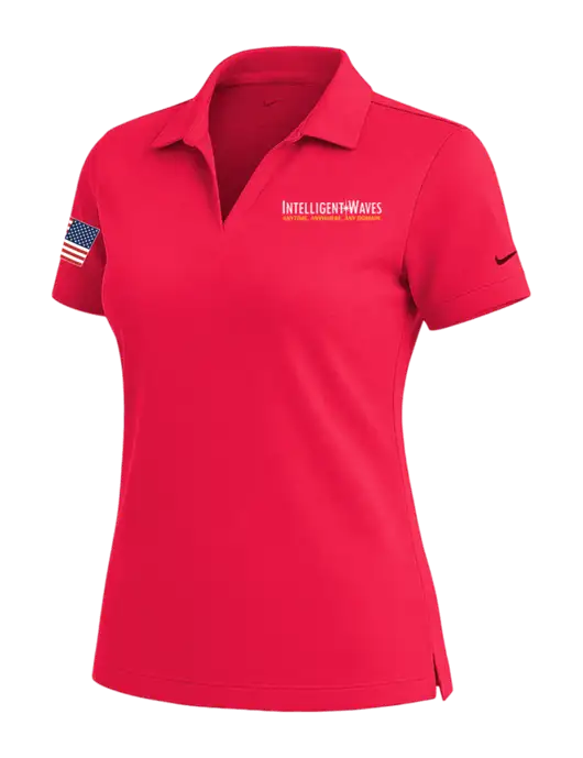 NIKE Red Womens Dri-Fit Micro Pique Polo w/Intelligent Waves Logo, US Flag Logo