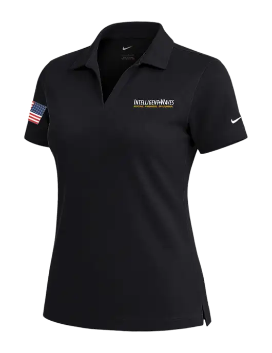 NIKE Black Womens Dri-Fit Micro Pique Polo w/Intelligent Waves Logo, US Flag Logo