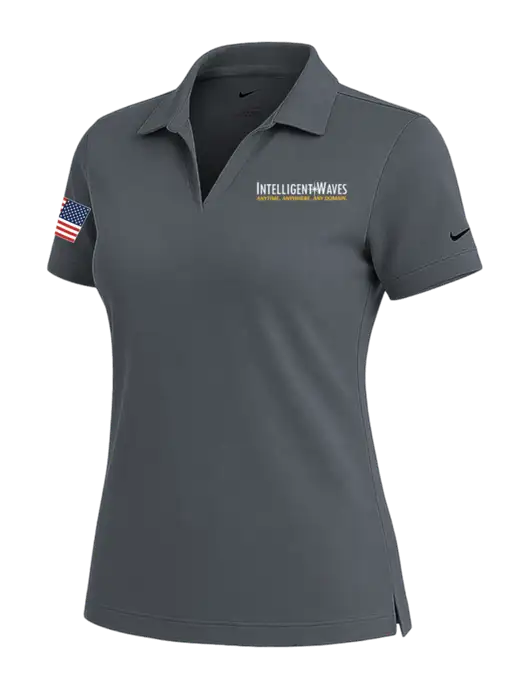 NIKE Dark Grey Womens Dri-Fit Micro Pique Polo w/Intelligent Waves Logo, US Flag Logo