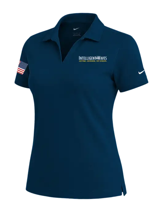 NIKE Navy Womens Dri-Fit Micro Pique Polo w/Intelligent Waves Logo, US Flag Logo