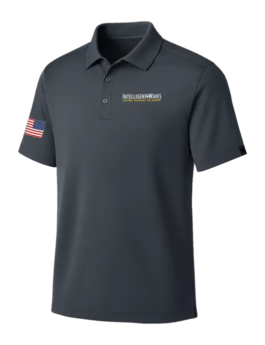 OGIO Dark Grey Framework Polo w/Intelligent Waves Logo, US Flag Logo