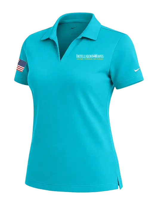 NIKE Sapphire Blue Womens Dri-Fit Micro Pique Polo w/Intelligent Waves Logo, US Flag Logo