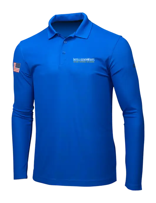 OGIO Royal Blue Caliber 2.0 Long Sleeve Polo w/Intelligent Waves Logo, US Flag Logo