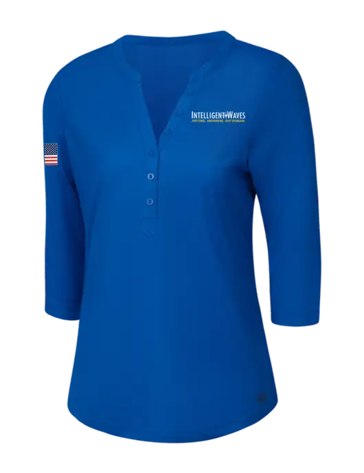OGIO Royal Blue Jewel Henley w/Intelligent Waves Logo, US Flag Logo