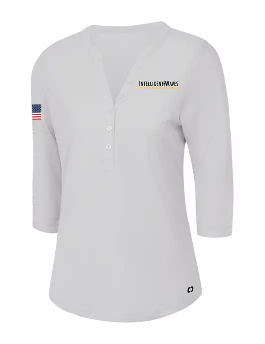 OGIO Bright White Jewel Henley w/Intelligent Waves Logo, US Flag Logo