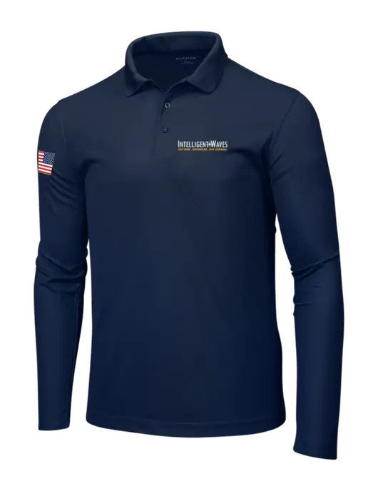 OGIO Navy Caliber 2.0 Long Sleeve Polo w/Intelligent Waves Logo, US Flag Logo
