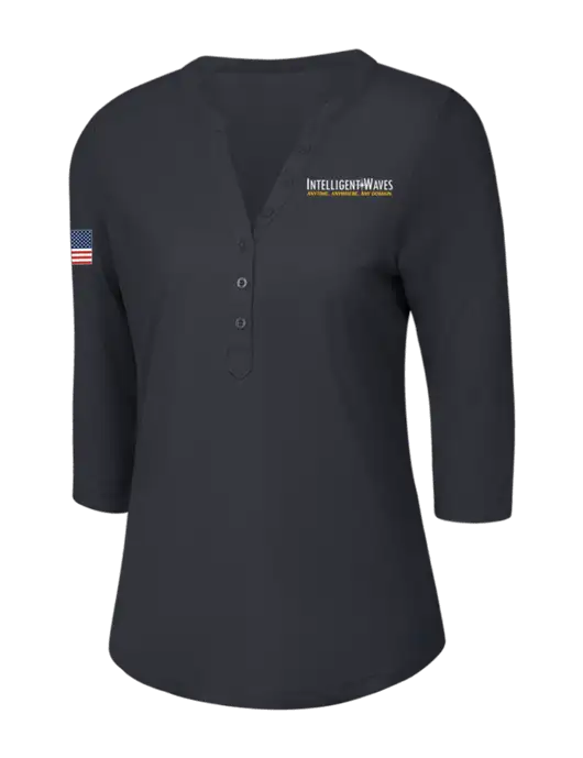 OGIO Charcoal Grey Jewel Henley w/Intelligent Waves Logo, US Flag Logo