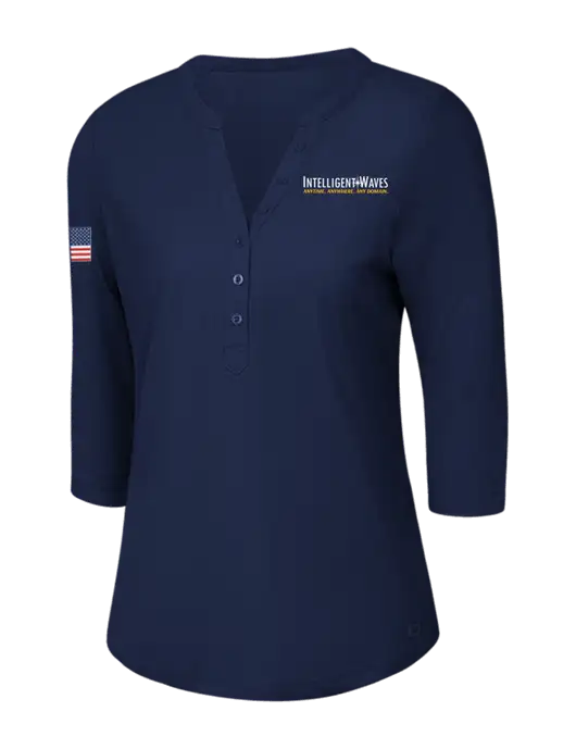 OGIO Navy Jewel Henley w/Intelligent Waves Logo, US Flag Logo