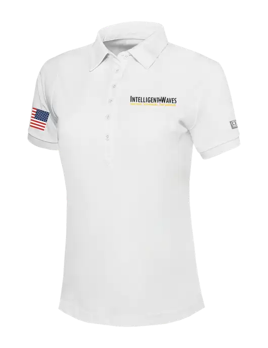 OGIO Womens Bright White Jewel Polo w/Intelligent Waves Logo, US Flag Logo