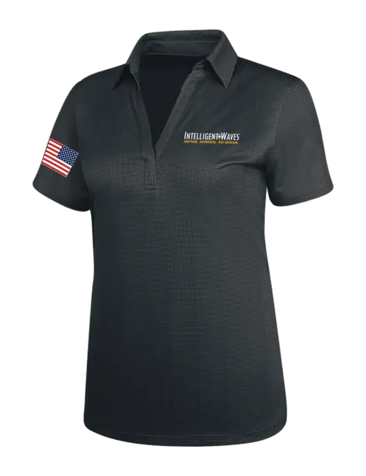 Dark Grey Womens Performance Fine Jacquard Polo w/Intelligent Waves Logo, US Flag Logo