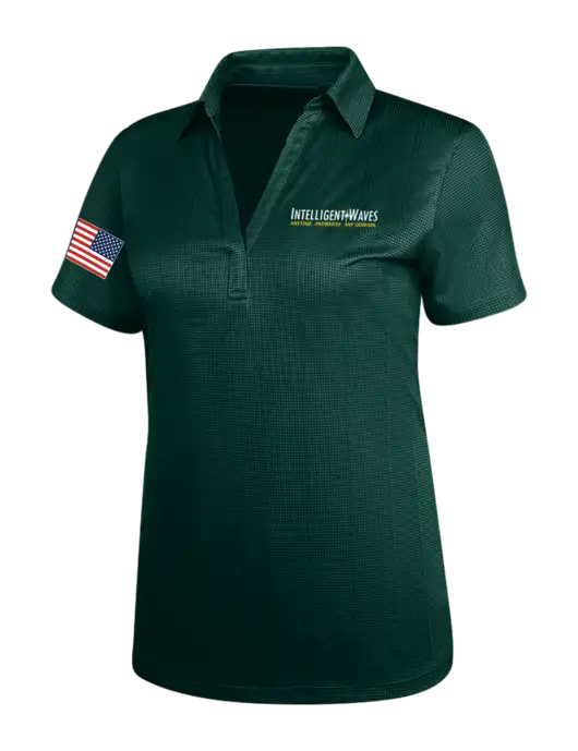 Dark Green Womens Performance Fine Jacquard Polo w/Intelligent Waves Logo, US Flag Logo