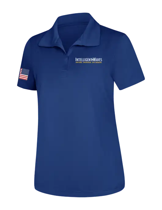 Womens Royal Micropique Sport-Wick Polo w/Intelligent Waves Logo, US Flag Logo